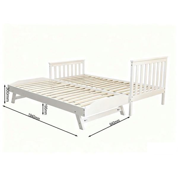 Kudlhome Jinsen Single Bed Frame with Trundle / Guest Bed, White