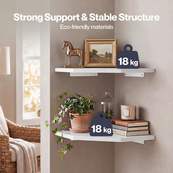 Levede 2 Pack Floating Corner Shelves Cable Cut-Out Wall Mounted Storage White