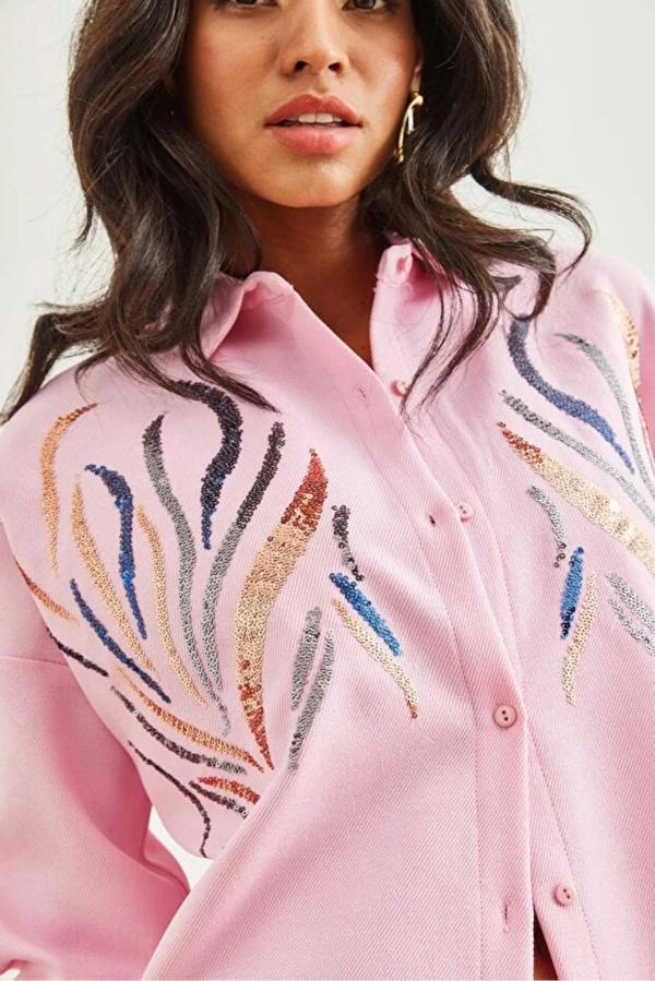Hoxton Gal Sequin-Embellished Wool-Effect Oversized Winter Shirt