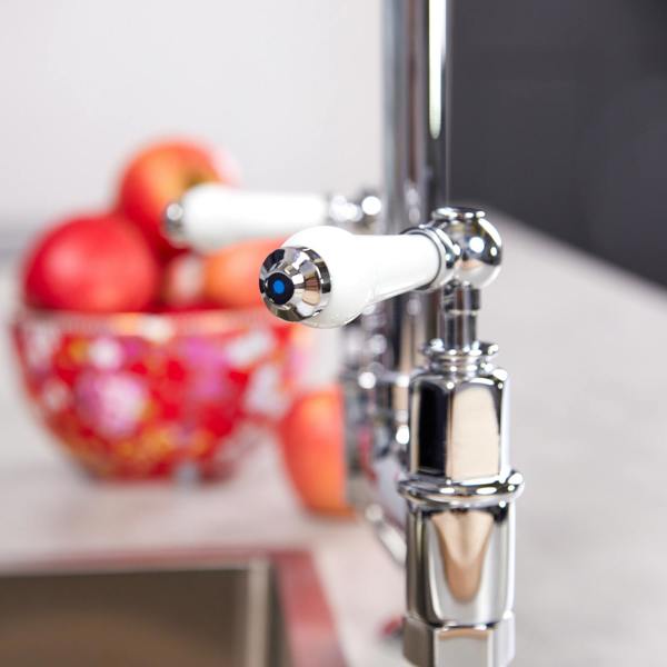 Flode Larvik | Kitchen Dual Lever Bridge Mixer Tap | Polished Chrome Finish
