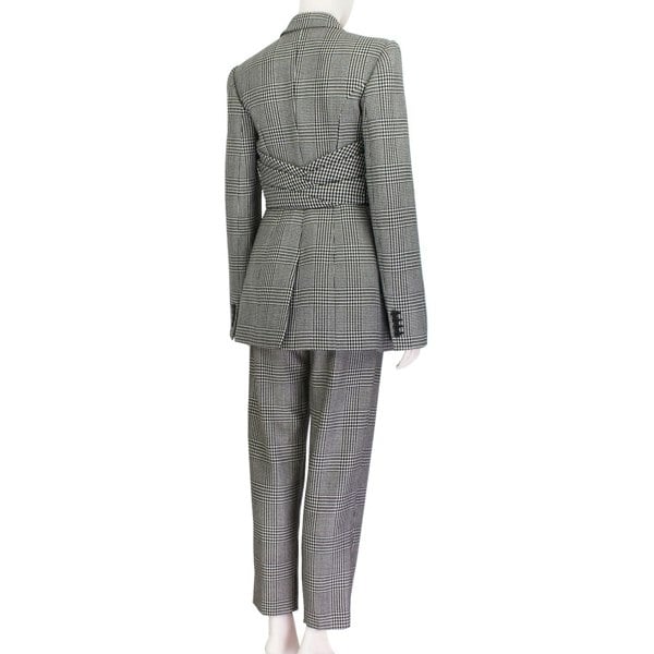 Alexander McQueen black white grey trouser suit with draped jacket blazer