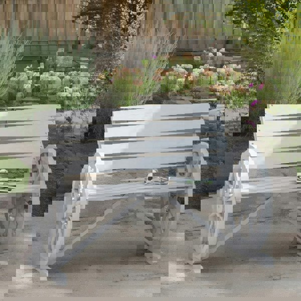 Rafaelo Mobilia Wooden 2 Seater Wagon Wheel Outdoor Bench Grey
