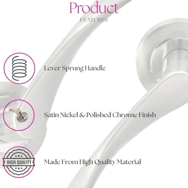 EDH Door Hardware EDH Duo Twist Door Handles – Satin Chrome Lever on Round Rose – Modern Internal Door Handles 4 Pairs