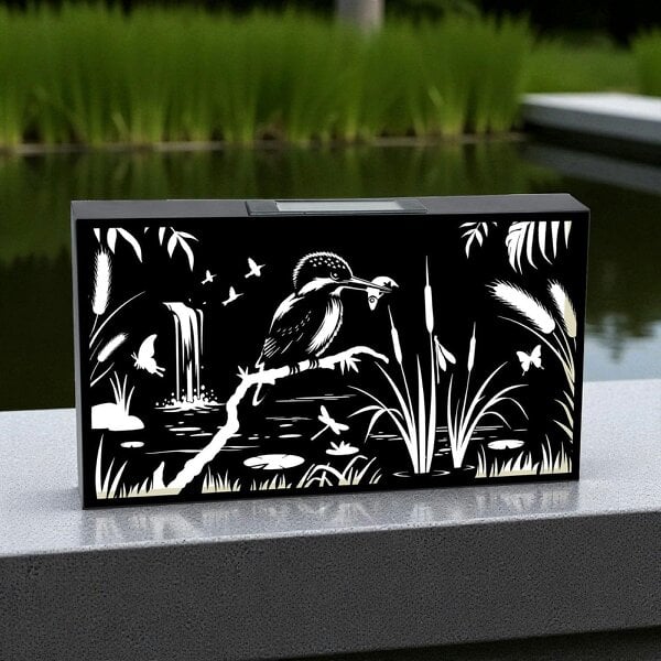 EDH Door Hardware Solar Wall Panel with Kingfisher Outdoor Metal Wall Art with Warm LED Light, Weatherproof Garden & Patio Décor | Kingfisher Panel