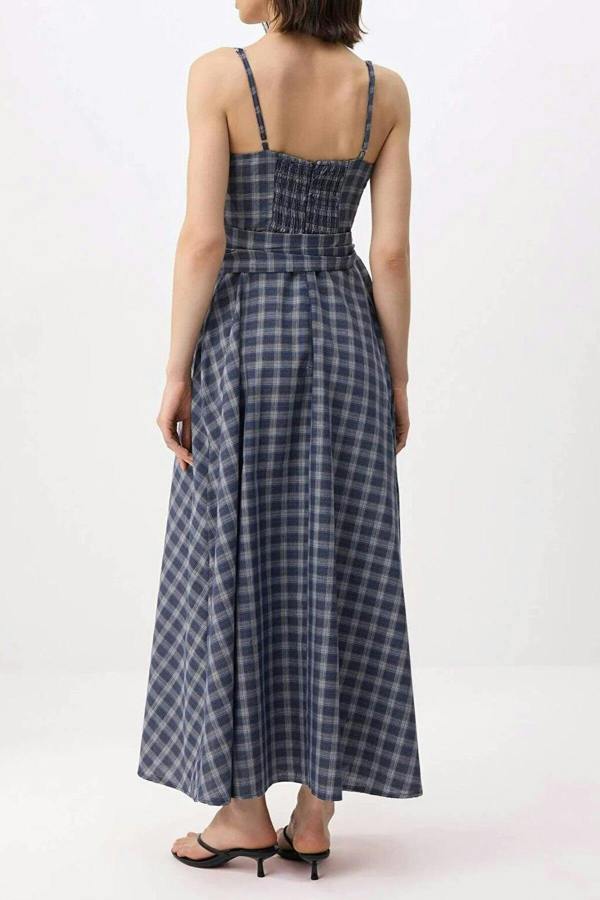 WOVCOR Checkered Midi Woven Dress