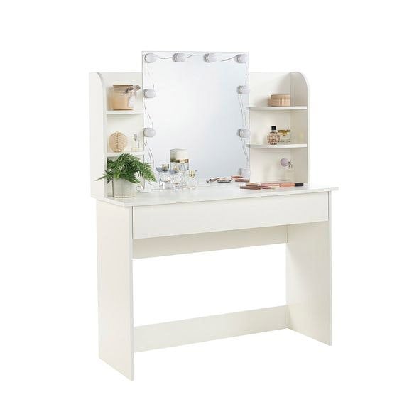 MMT Furniture Designs White Dressing Table with Drawers Make Up Desk With LED Mirror Modern Bedroom