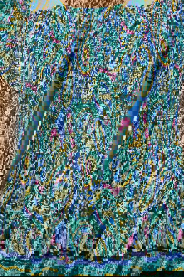 Mudflower Paisley Border Print Shirred Bodice Midi Dress