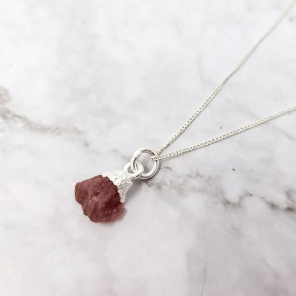 Raw Pink Tourmaline October Birthstone Silver Necklace