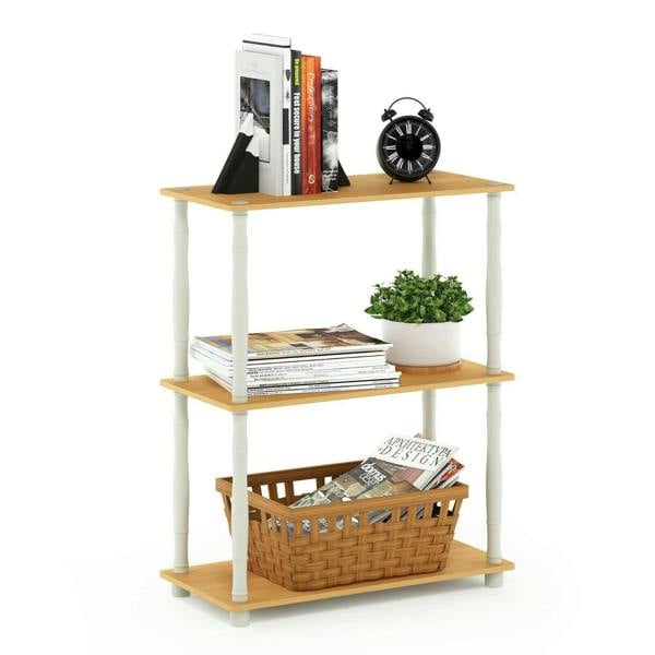 WALPLUS Minimalist Turn-N-Tube 3-Tier Compact Multipurpose Shelf Display Rack with Classic Tube, Beech/White for Home Office