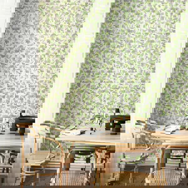 Hoopla Walls Watercolour Leaves - Soft Sage 10m Wallpaper