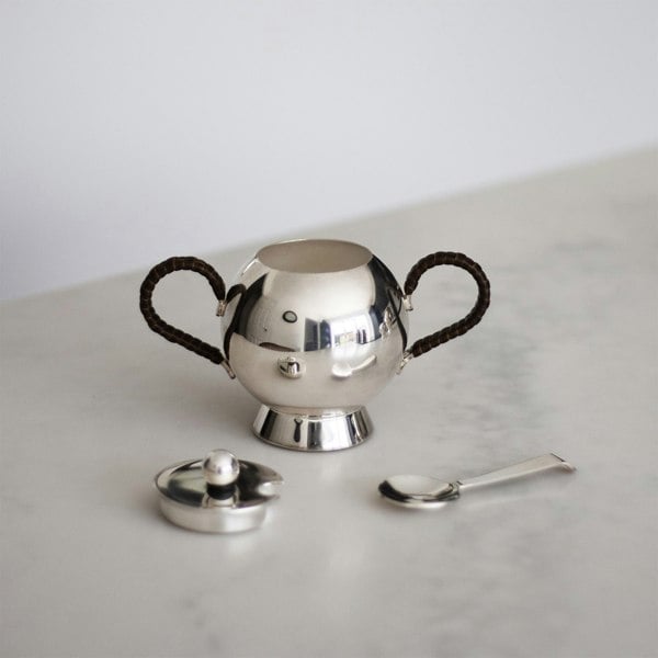 Silver Plated Spheres Sugar Bowl Wicker Handle - Nick Munro