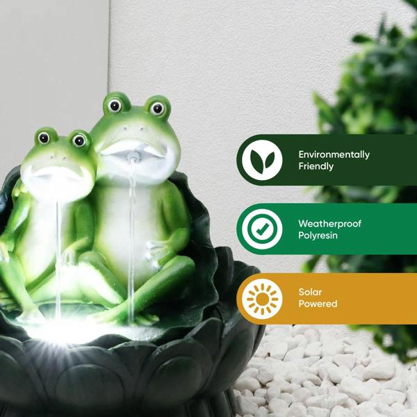 Gardenwize Solar Powered Two Frogs on a Lily Pad Water Feature with LED Light & Battery Backup