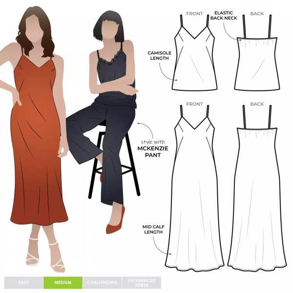 Style Arc Sewing Pattern Kingsley Bias Cut Dress & Cami - Dresses, Tops for Women - Intermediate