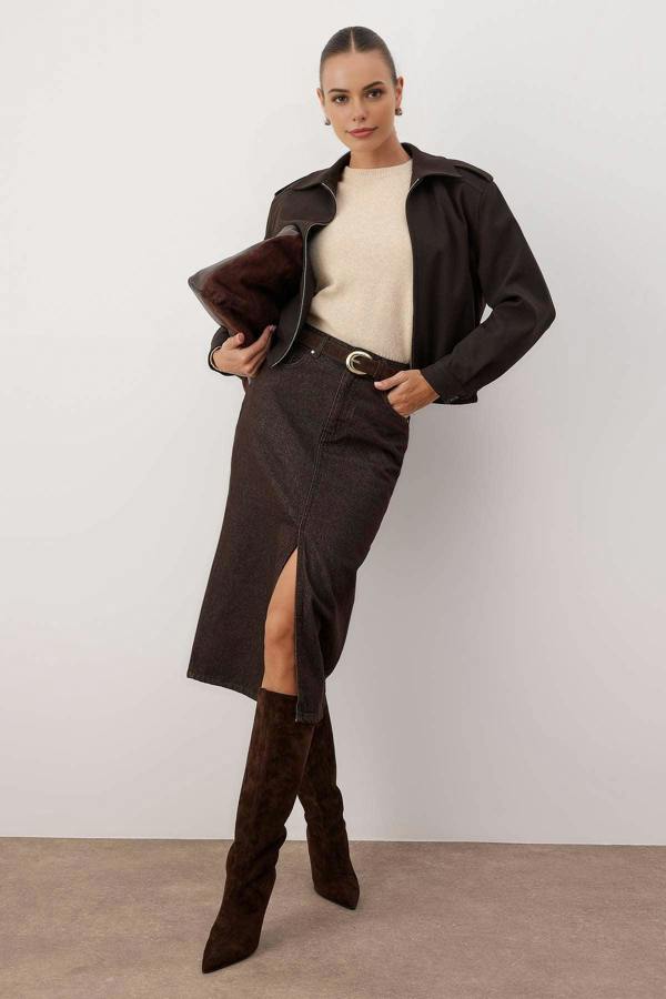 WOVCOR Denim Midi Skirt