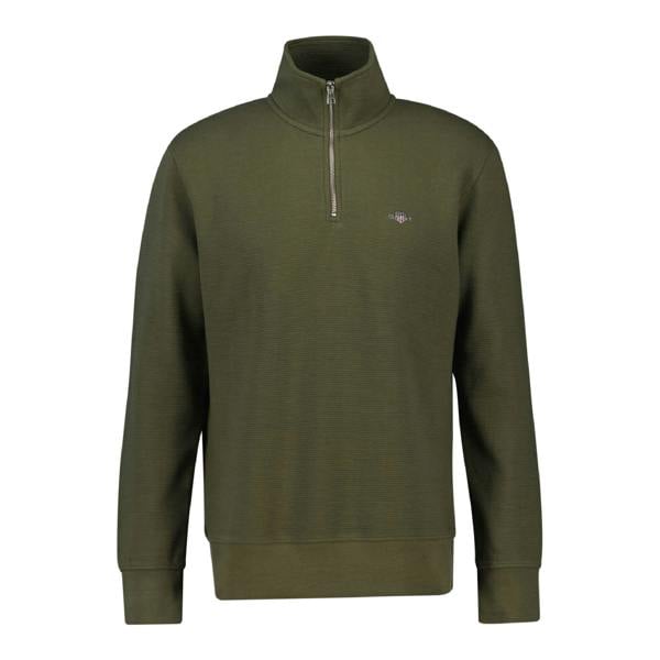 Gant Mens Textured Half Zip Sweatshirt - Green - 