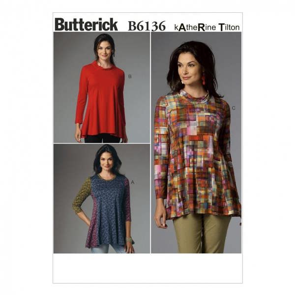 Butterick Sewing Pattern 6136, Tops, Tunics for Women, XSM-SML-MED - Easy