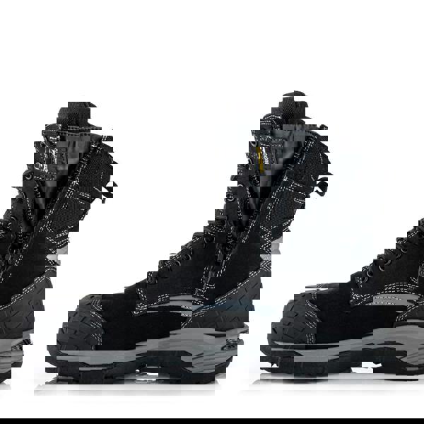 Buckbootz Blastz Tradez Mens High Leg Side Zip Up Safety Boots, black high-leg safety boots with side zipper, reinforced toe cap, and rugged sole for industrial safety.