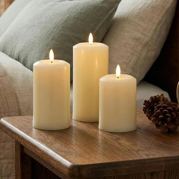 18cm Cream Faux Flame LED Pillar Candle Flickering Flame Effect Home Decor Light
