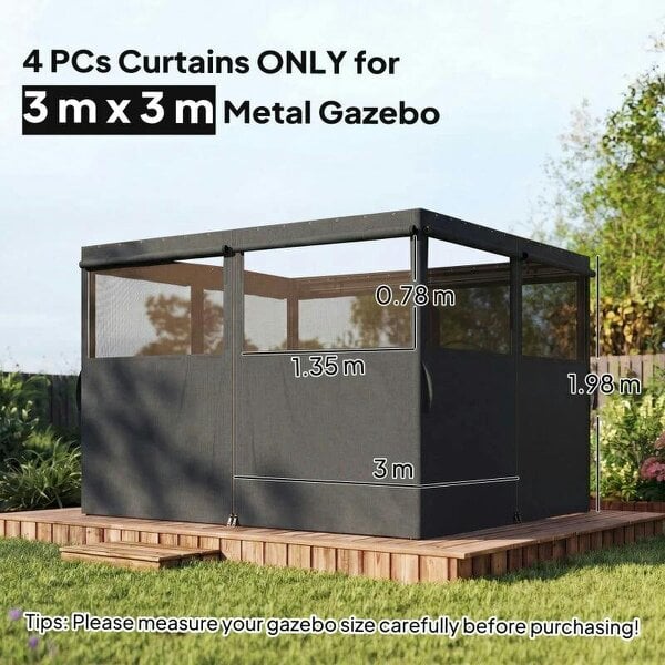 4 Pack Replacement Gazebo Curtains Privacy Panel for Most 3 x 3 m Gazebo, Outdoor Shelter Sidewalls, Dark Grey