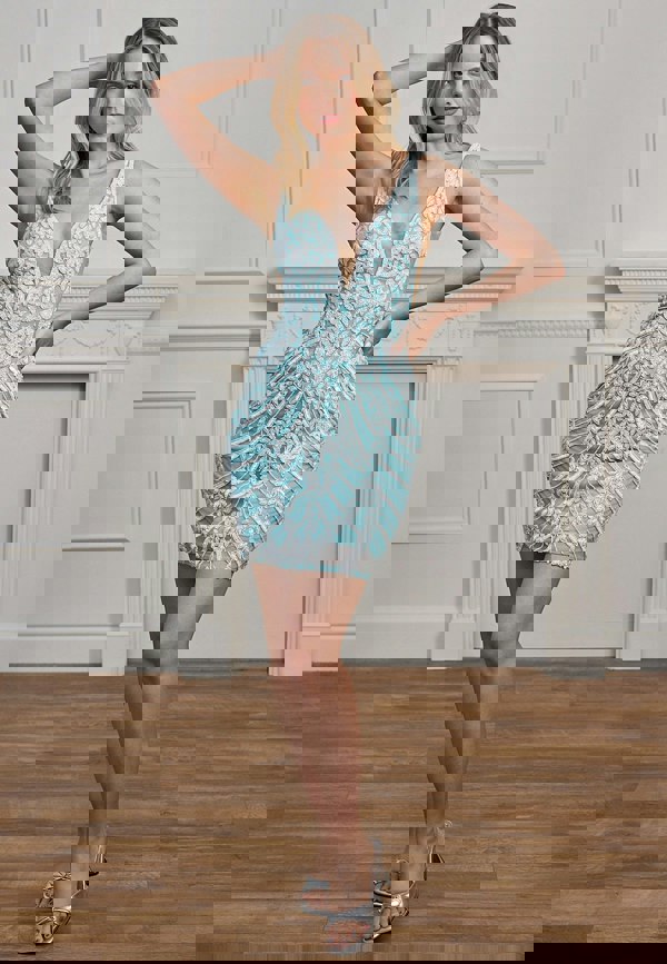 ANGELEYE Plunge Neck Sequin Embellished Mini Dress - Turquoise