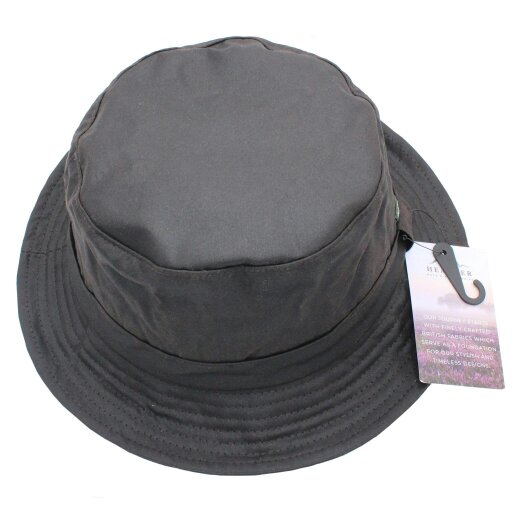 Heather Hats & Accessories Water Resistant Waxed Cotton Bucket Hat, Checked Cotton Lining, Outdoor Wear, Brown