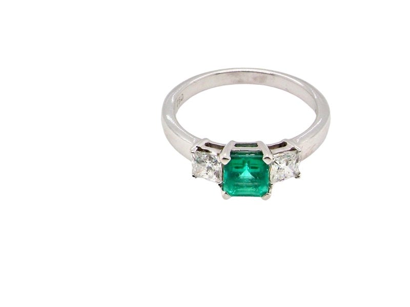 Vintage Tom A three stone emerald and diamond ring