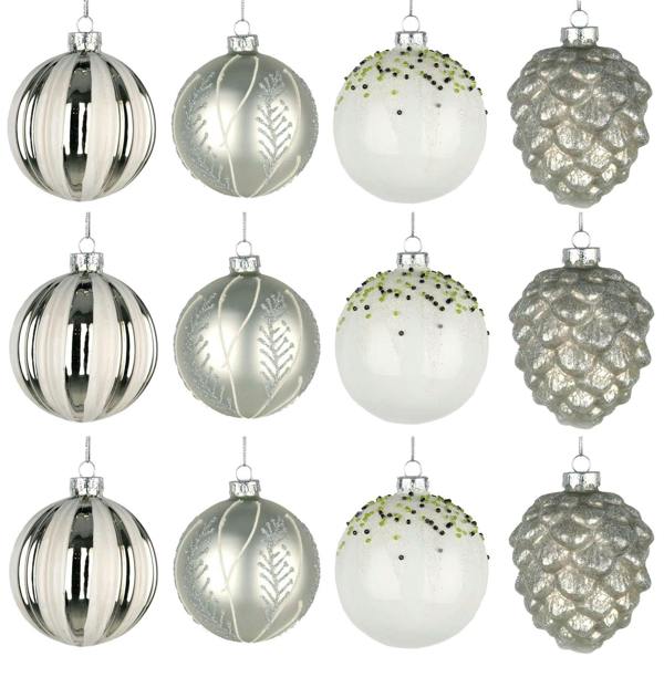 8cm Glass Christmas Baubles Set of 12 with Assorted Festive Designs image 6