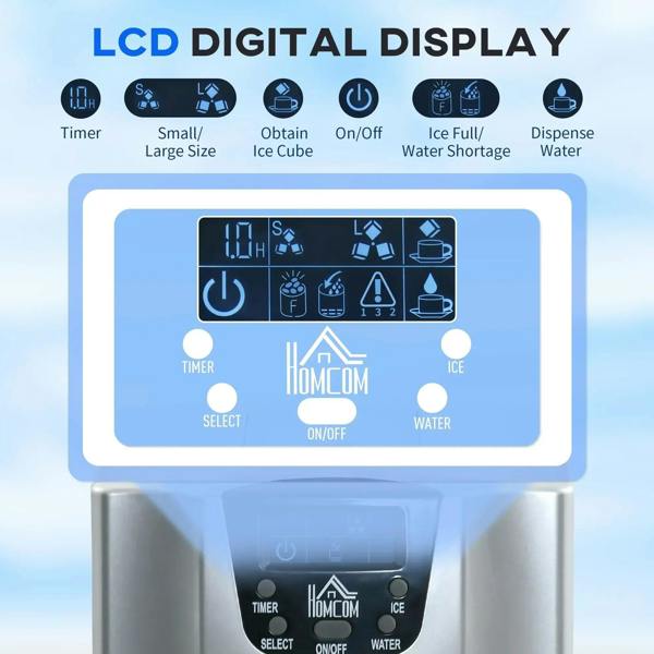 Silver ice maker with LCD digital display control panel