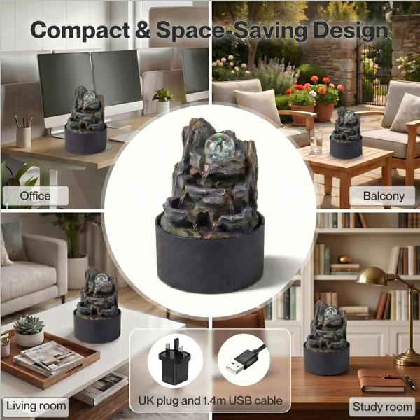 Spector Water Feature Indoor Fountains Rotating Glass Ball LED Light Resin Grey