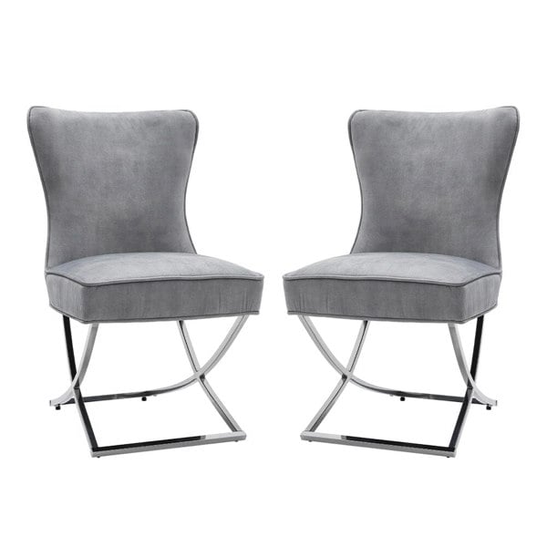 Set of 2 Beige High Back Dining Chairs with velvet Upholstered Dining Chairs Living and Home