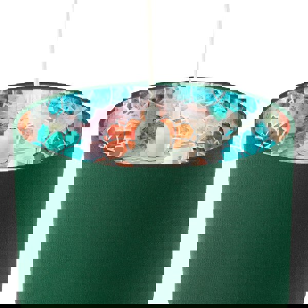 Chic Emerald Green Linen Lamp Shade with Moroccan Scale Pattern Lining Image 4