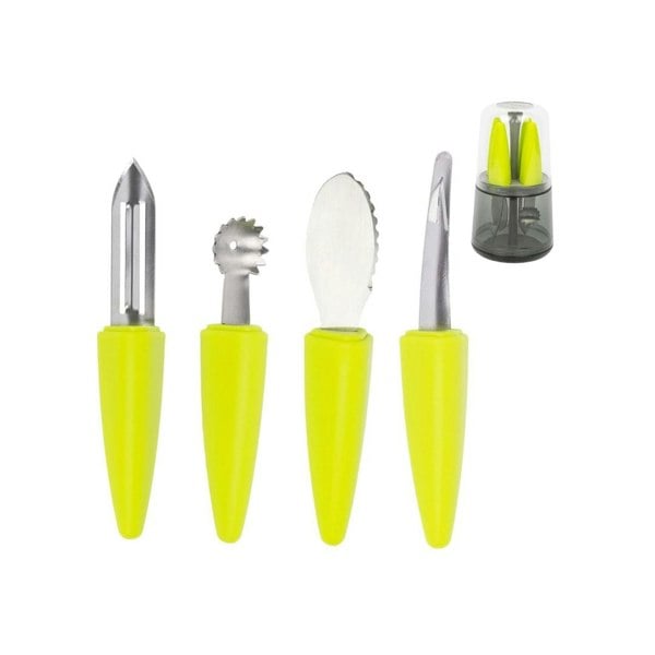 CALITEK 4 Piece Fruit Tool Set Stainless Steel Blades Dishwasher Safe Yellow