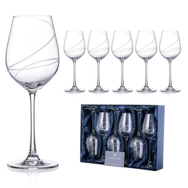 Diamante White Wine Glasses 'Arctic' Cut Design - Set of 6