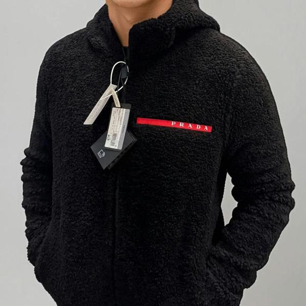 Prada Linea Rossa Wool Blend Fleece Jacket Black - chancefashionco