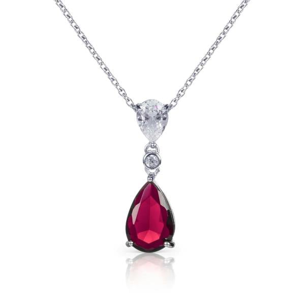 namana 925 Sterling Silver Red Pear Shaped Pendant Necklace