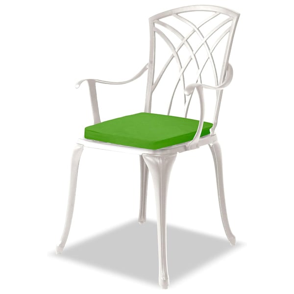 Centurion Supports OSHOWA Luxurious Garden and Patio Table and 2 Large Chairs with Armrests Cast Aluminium Bistro Set - White with Green Cushions