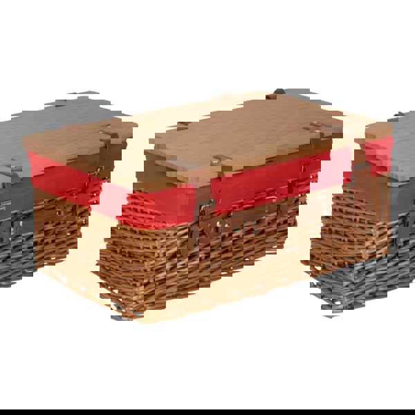 Double Steamed Red Lined Willow Picnic Basket with Pinewood Lid