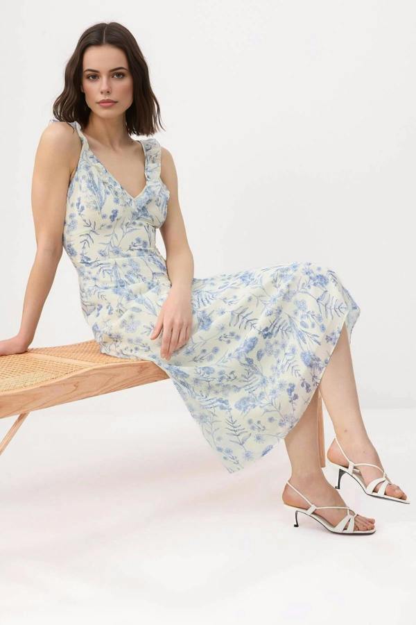 WOVCOR Floral Chiffon Lined Midi Woven Dress