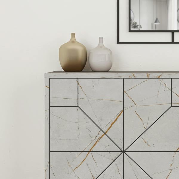 Decortie Dune Geometric 4 Door Sideboard with Metal Legs (W) 123cm