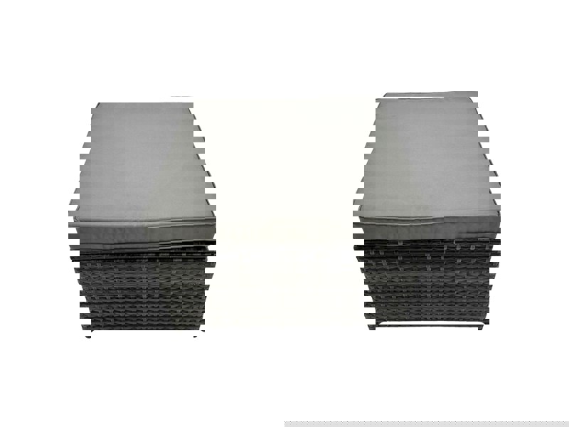 Fimous 6 Seater Wicker PE Rattan Furniture Outdoor Dining Table Double Seat Sofa Side Table 2 Big Stools Set Dark Grey Mixed