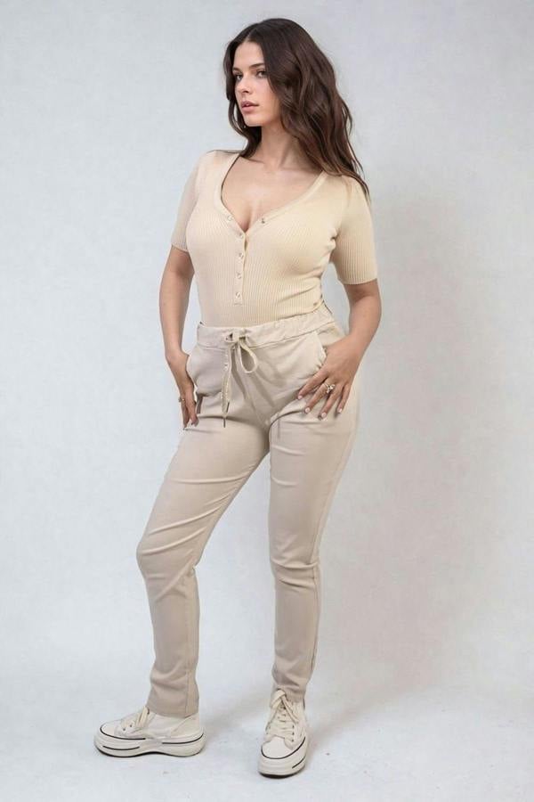 Delilah Casual Drawstring Trousers - Beige