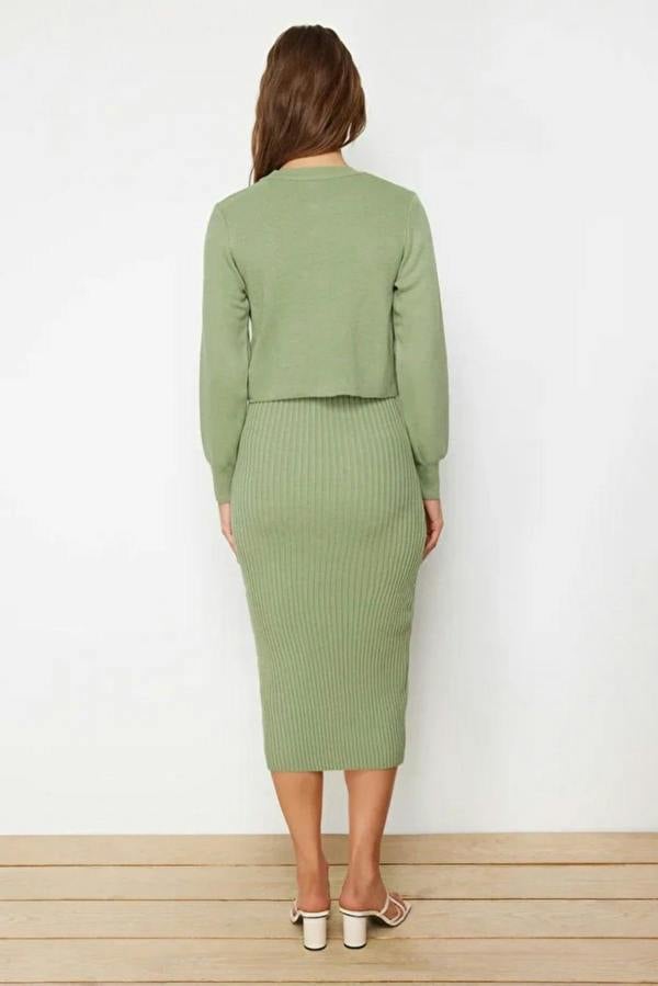 Hoxton Gal 2-Piece Midi Knit Basic Dress with Cardigan