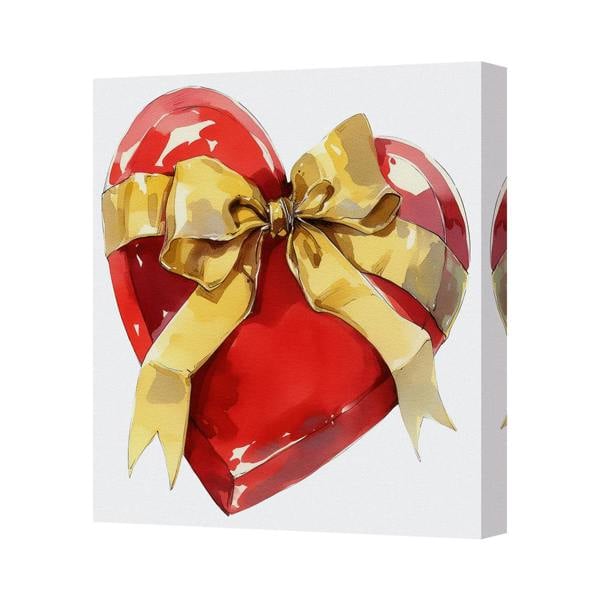 Benjamin Tate Design Red Heart Canvas Art Print With Gold Ribbon British Handmade Gift Idea