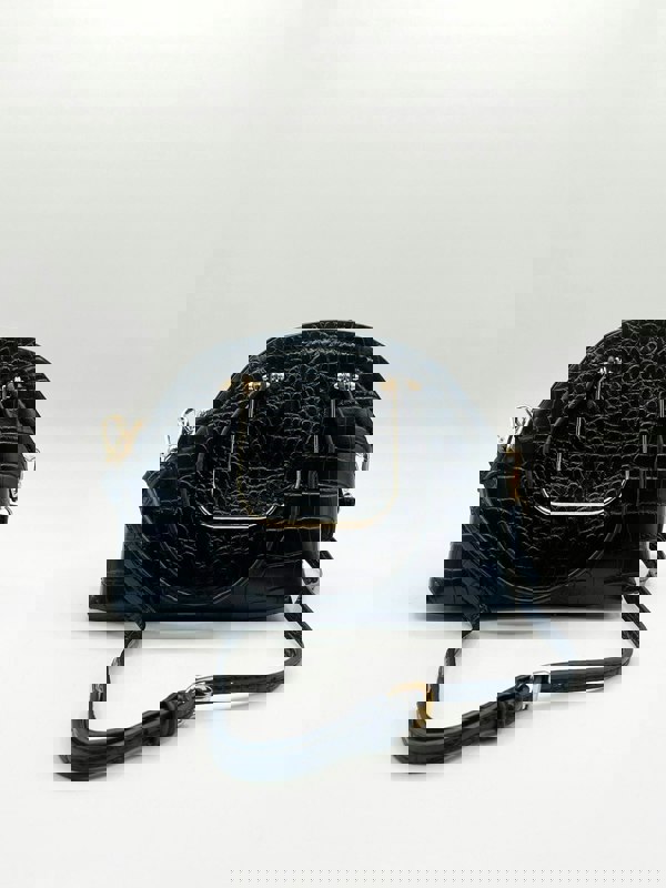 SVNX Dual Handle Croc Grab Bag in Black