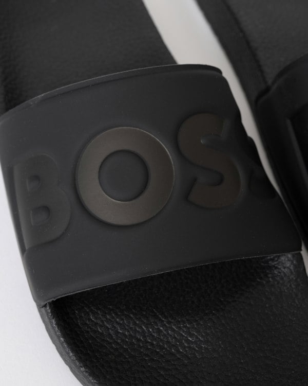 BOSS Orange Aryeh Mens Italian-Made Slides With Large Logo Detail - Black 001