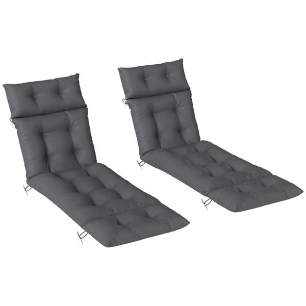 Set of two dark grey sun lounger cushions, 190x56cm, padded with tie straps