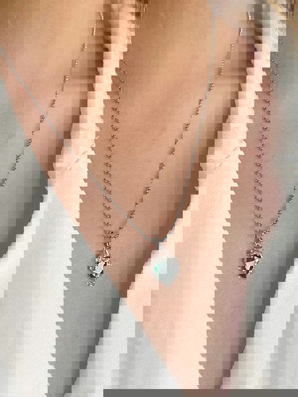 SVNX Green Diamante Heart Necklace and Earrings Set in Silver Colour