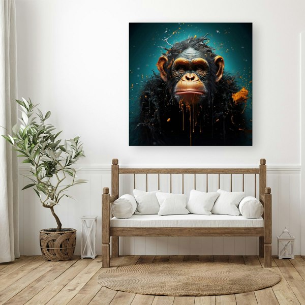 Warren Reed Monkey Face Splash Art Blue Canvas