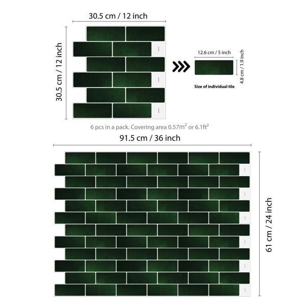 WALPLUS Green Stone Classic Blend 3D Sticker Tile 12 x 12 inches / 30.5 x 30.5 cm - 6pcs in a pack