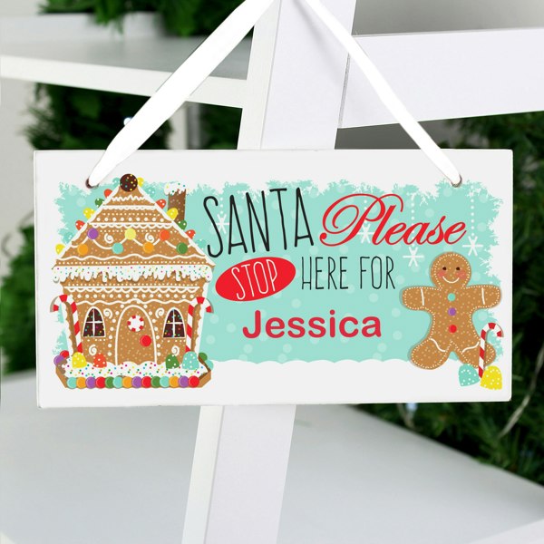 Personalised Memento Company Personalised Gingerbread House Santa Stop Here Wooden Sign